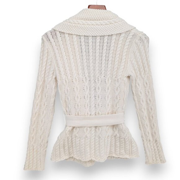 Vtg GAP Cable Knit Cardigan Womens Cream Belted Cotton Blend Sweater Size XS - Picture 2 of 10